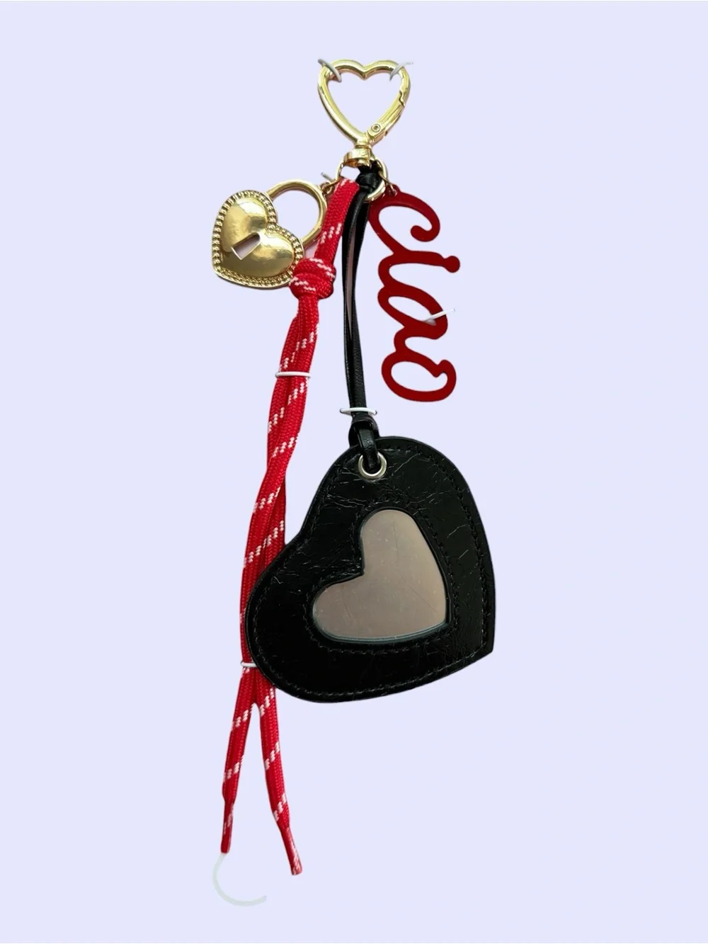 Rampage Handbag Charm Women Black Red Heart Mirror Ciao Script Lock NWT